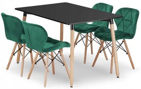 Jedálenský stôl ADRIA čierny so štyrmi stoličkami LAGO zamatové zelené