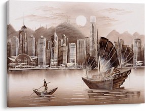 Obrázok - Victoria Harbor, Hong Kong, sépiový efekt (70x50 cm)