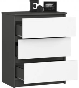 Komoda K60 3SZ CLP grafitová / sivá, biela