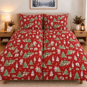 Obliečky bavlnené Vianočné obliečky Santa Claus TiaHome - 1x Vankúš 90x70cm, 1x Paplón 140x200cm