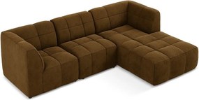 Zamatová rohová pohovka v horčicovej farbe (pravý roh/s leňoškou) Aloha – Makamii