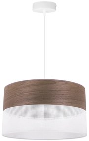 Light Home Závesné svietidlo Wood, 1x hnedá orechová dýha/biele PVCové tienidlo, (fi 35cm)