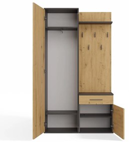 Predsieňová stena so zrkadlom a šuplíkmi DUO dub artisan/antracit