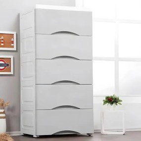 Polica s 5 výsuvnými zásuvkami, nohy s kolieskami, farebné zásuvky