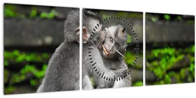 Obraz - opičky (s hodinami) (90x30 cm)