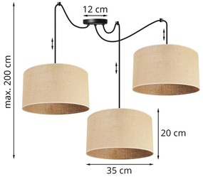 Závesné svietidlo JUTA SPIDER, 3x jutové tienidlo, (výber z 2 farieb konštrukcie), (fi 35cm)