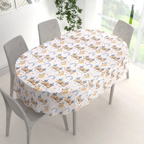 Biante Detský bavlnený oválny obrus Sandra SA-666 Modro-hnedé hrady a rytieri na bielom 50x100 cm