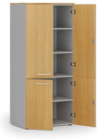 Kancelárska policová skriňa PRIMO GRAY, polené dvere, 800 x 500 x 1781 mm, sivá/buk