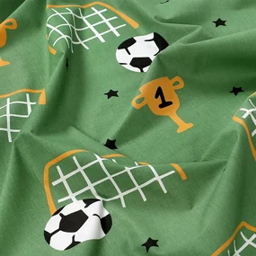 Goldea detské bavlnené obliečky duo - futbalový svet s medovo žltou 140 x 200 a 70 x 90 cm