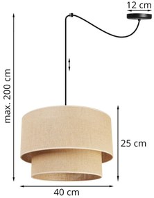 Závesné svietidlo Juta Spider, 1x jutové tienidlo, (výber z 2 farieb konštrukcie), (fi 40cm), t