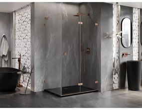 Mexen Lunar-F L, 1-krídlový sprchový kút so skladacími dverami, pravý, 95 x 80 cm, 8mm číre sklo, medený profil, 836L-095-080-65-00-P