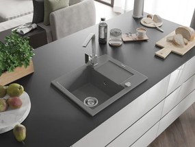 Mexen Enzo, granitový drez 576x465x174 mm, 1-komorový a chrómová batéria Rita, šedá, 6506-71-670300-00