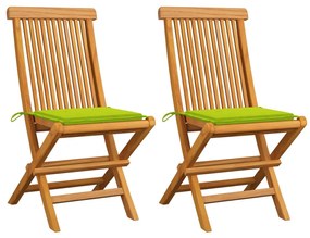 Záhradné stoličky, jasnozelené podložky 2 ks, tíkový masív