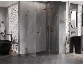 Mexen Lunar, pravostranný výklopný sprchový kút 75 x 90 cm, 8mm číre sklo, ružové zlato profil, 834-075-090-60-00-P