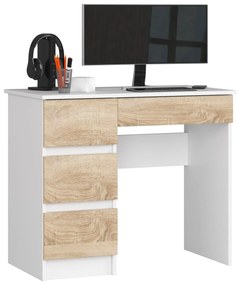 Písací stôl A-7 90 cm biely/dub sonoma ľavý