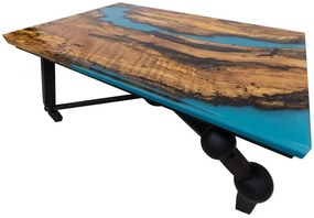 Konferenčný stôl PLANETÁRIUM zo špaltovaného buku a fluorescenčnej epoxidovej živice 96x59