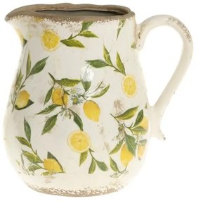 Keramický béžový džbán s obitým vzhľadom s dekorom citrónov vo vintage štýle 20 x 16,5 cm Chic Antique 43529