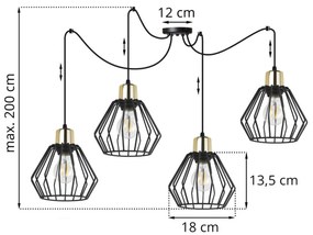 Závesné svietidlo Nuvola Spider 5, 4x čierne drôtené tienidlo, g