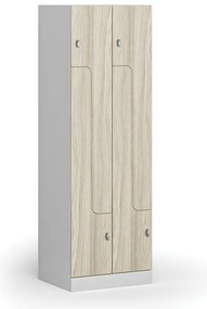 Kovová šatníková skrinka Z, 4 oddiely, 1850 x 600 x 500 mm, demont, otočný zámok, laminované dvere, dub prírodný