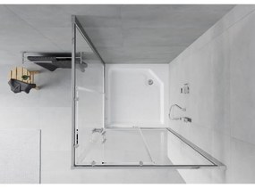 Mexen Rio, štvorcový sprchovací kút s posuvnými dverami 90 x 90 cm, 6mm číre sklo, chrómový profil + biela vysoká sprchová vanička Rio, 860-090-090-01-00-4510