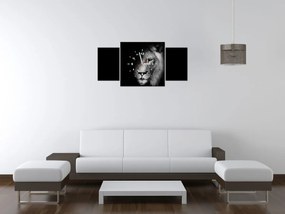Gario Obraz s hodinami Lev v tieni - 3 dielny Rozmery: 90 x 70 cm