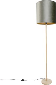 Drevená stojacia lampa so zeleným zamatovým tienidlom 40 cm - Mels