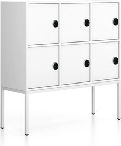 Kancelárska skriňa FRAME, nízka, biela podnož, 6x dvere, 1299 x 450 x 1331 mm, kódový zámok, biela