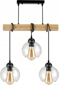 BERGE LED závesné stropné svietidlo, drevený trám, 3xE27, Luster, guľa, bezfarebný