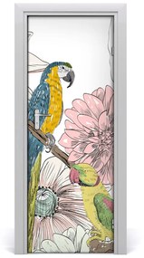 Samolepiace fototapety na dvere Papagáje a kvety 95x205 cm