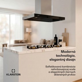 Klarstein Valeria, digestor, 90 cm, ostrovčekový, 650 m³/h, dotykový panel, LED, sklo, nehrdzavejúca oceľ, čierny
