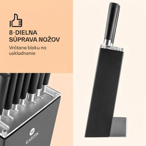 Klarstein Kitano, sada nožov s blokom, 8-dielna, 7 nožov, oceľ, luxusný drevený blok