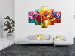 Obraz - Päť pestrofarebných kvetov (150x105 cm)