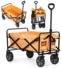 Skladací prepravný vozík, veľký záhradný plážový vozík, oranžový, 47x105 cm,