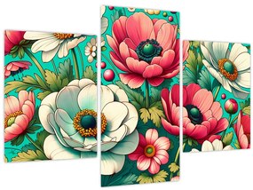 Obraz - Kvety na modrom pozadí (90x60 cm)