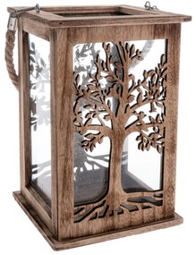 Drevený lampáš Tree prírodná, 16 x 25 x 16 cm