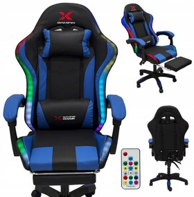 Herné LED kreslo Xgaming s podnožkou - čierno-modré
