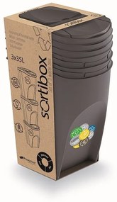 Súprava košov na triedenie odpadu ECOBOX 3x35L sivý kameň