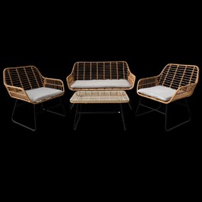 Garden Line ZÁHRADNÝ NÁBYTOK (SOFA, 2 STOLIČKY, STÔL) – HNEDÝ, VANKÚŠE – ŠEDÉ *3422