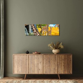 Obraz - Žirafia rodina (s hodinami) (90x30 cm)