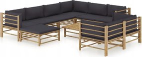 vidaXL 10-dielna záhradná sedacia súprava, tmavosivé podložky, bambus