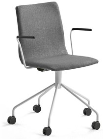 Konferenčná stolička OTTAWA, s kolieskami a opierkami rúk, šedá, biela