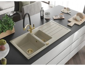 Mexen Andres, granitový drez 1000x500x200 mm, 1,5-komorový a drezová batéria Duo, béžová, 6515-69-671701-57-G