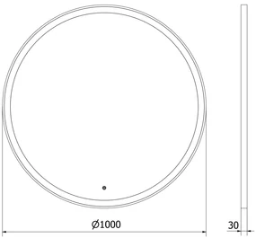 Mexen Esso, okrúhle LED podsvietené kúpeľňové zrkadlo 100 cm, 6000K, vykurovacia podložka proti zahmlievaniu, čierny rám, 9825-100-100-611-70
