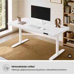 Elektrický písací stôl sit-stand so zásuvkou a bezdrôtovou nabíjačkou Qi biely, 1400 mm: ELLIS