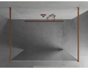 Mexen Kioto, priechodná sprchová zástena 120 x 200 cm, 8mm sklo s efektom zrkadla, 2x zlatá stabilizačná rozpera, profil ružové zlato, 800-120-002-60-50