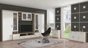 Veľká Obývacia Stena S Led Vitrínou Paris Biela