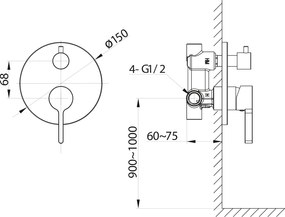 Sapho Sapho, ICONIC podomietková sprchová batéria, 2 výstupy, medená matná, AF042PG
