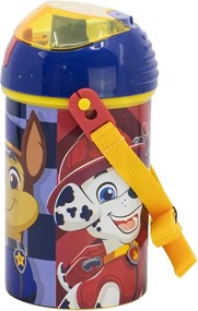 Plastová fľaša na pitie so slamkou, viečkom a popruhom Labková patrola - Paw Patrol - motív Rescue Pups - 450 ml
