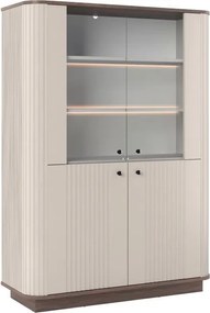 Vitrína Vesper 103 cm štvordverová na sokli - kašmír / orech / čierne úchyty