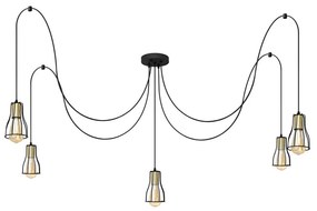 Luster na lanku TUBE 5xE27/15W/230V pavúk čierna/zlatá